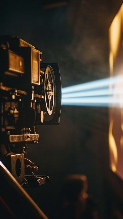 Classic film projector casting a narrow beam across a dark room